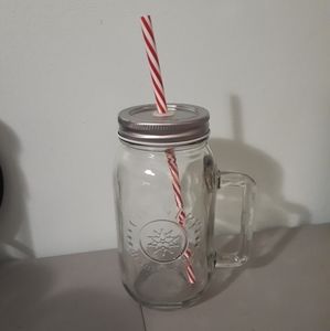 Country drinking jar Mason jar, with lid and straw